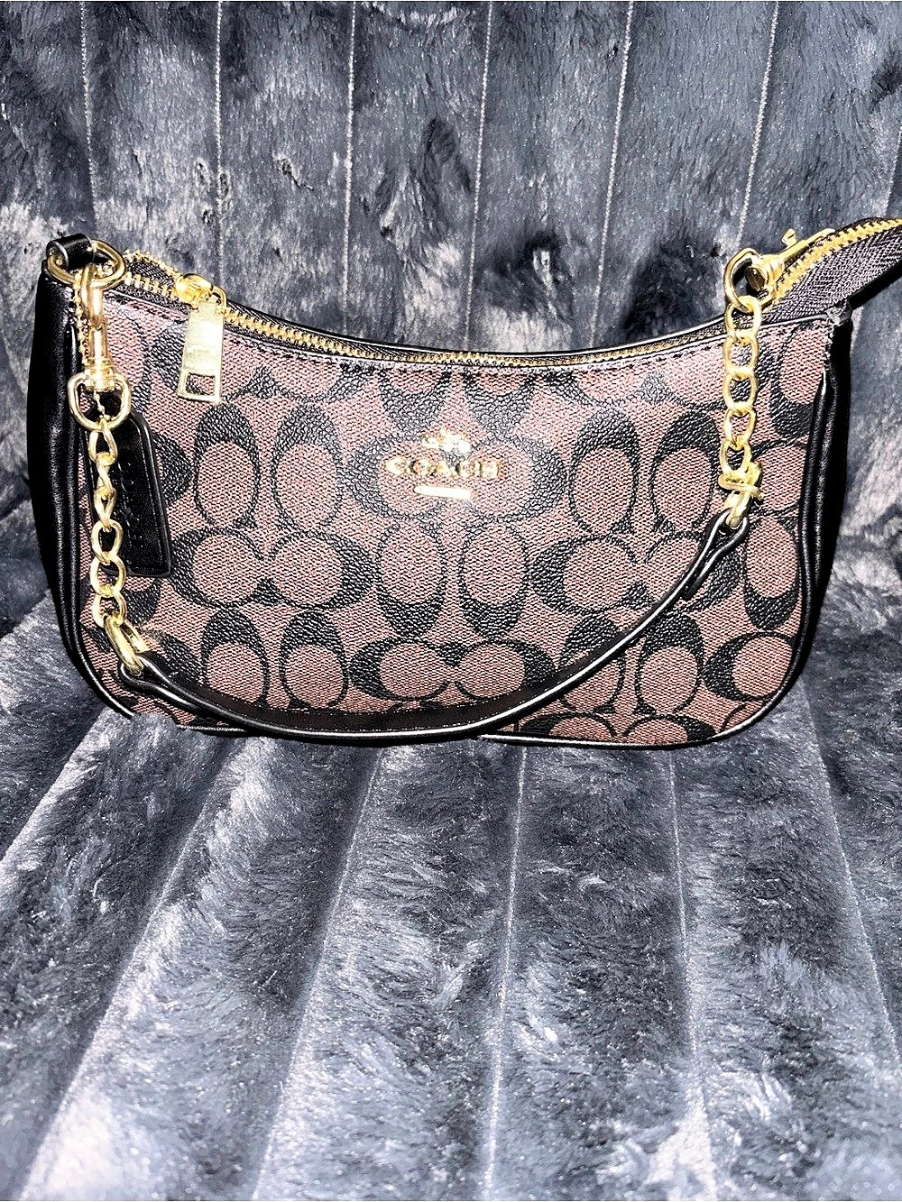 Coach Teri Shoulder Bag In Signature Canvas Brown & Black